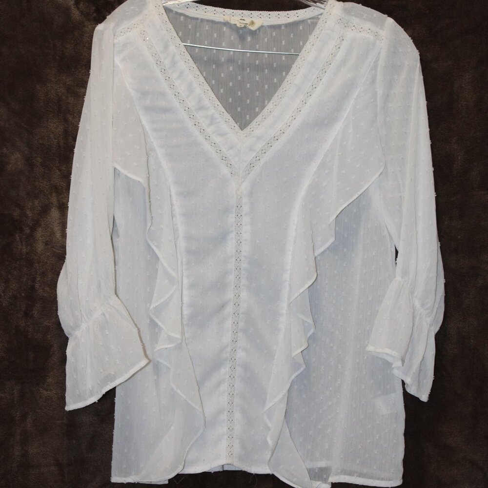 Entro Women Sheer Lace Top Small Flare Butterfly Sleeve Fairy Cottagecore BOHO - Picture 2 of 5